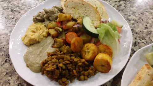 Plantains serving suggestion - side dish to lentils, hummus, oven baked vegetables and salad!